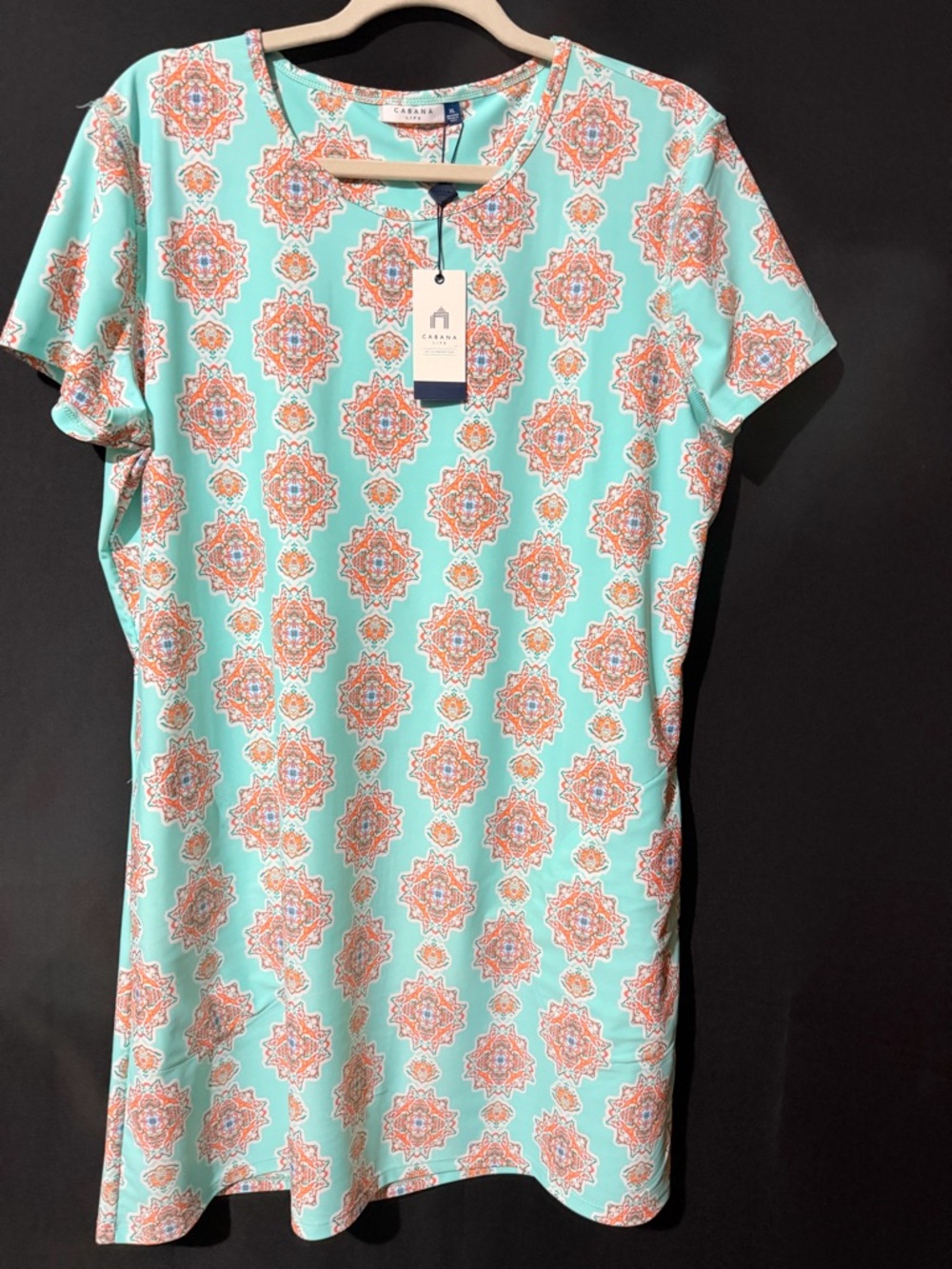 Cabana Life Mint and Coral Medallion Short-Sleeve Tunic